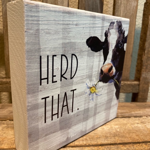 Farmhouse Cow Decor, Cow Herd That Wood Sign For Tier Trays, Small Cow Sign - Picture 6 of 10